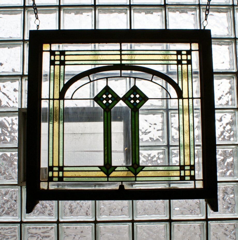 Bungalow Stained Glass w Gold Arch and 2 Flowers