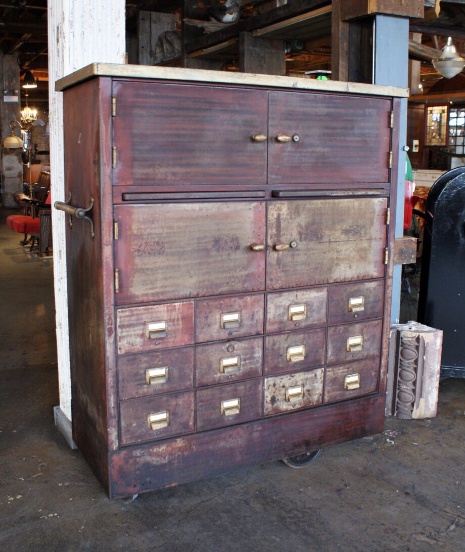 Antique Industrial 4 Door 12 Drawer Steel Rolling Chest