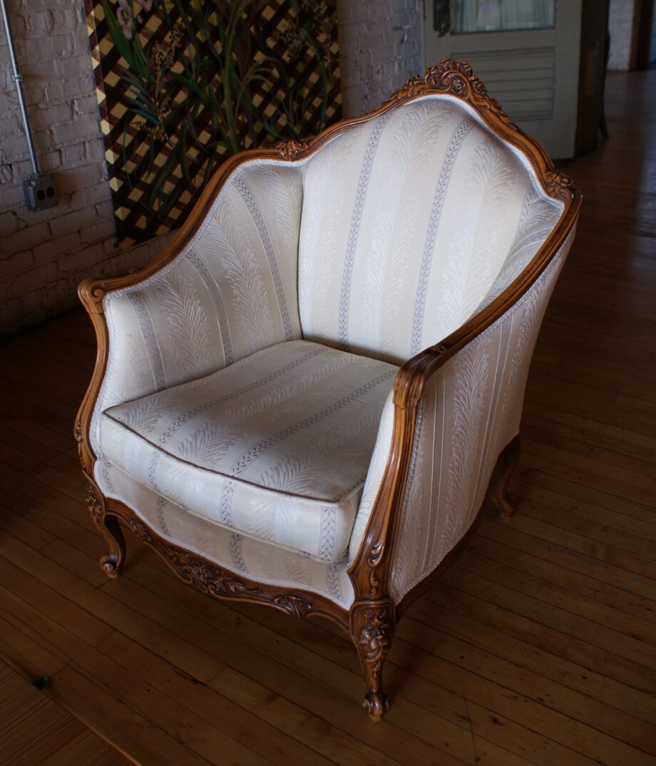 Striped Victorian Armchair w Carved Frame