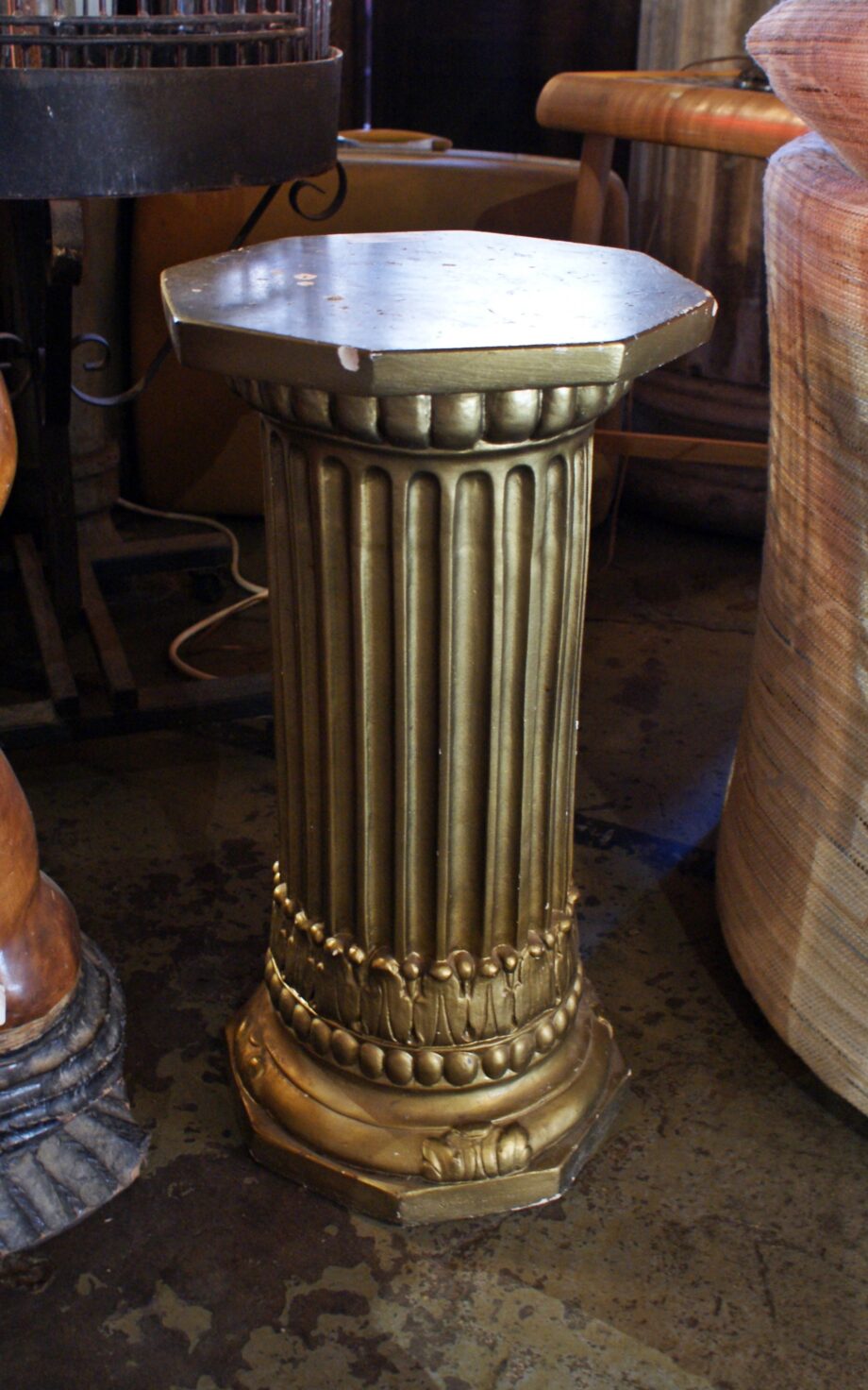 Small Gold Painted Octagonal Plaster Fluted Pedestal