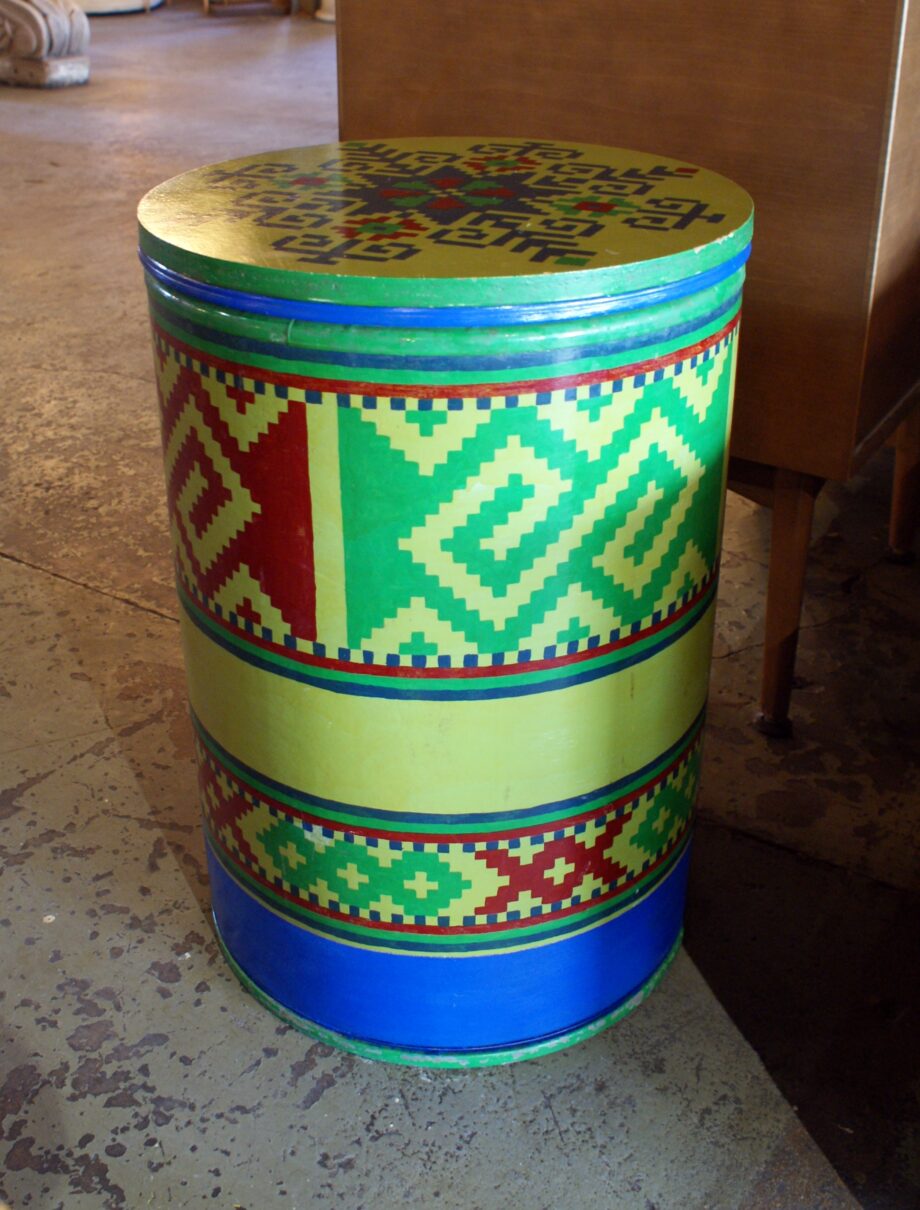 Traditional Lithuanian Style Painted Barrel Table