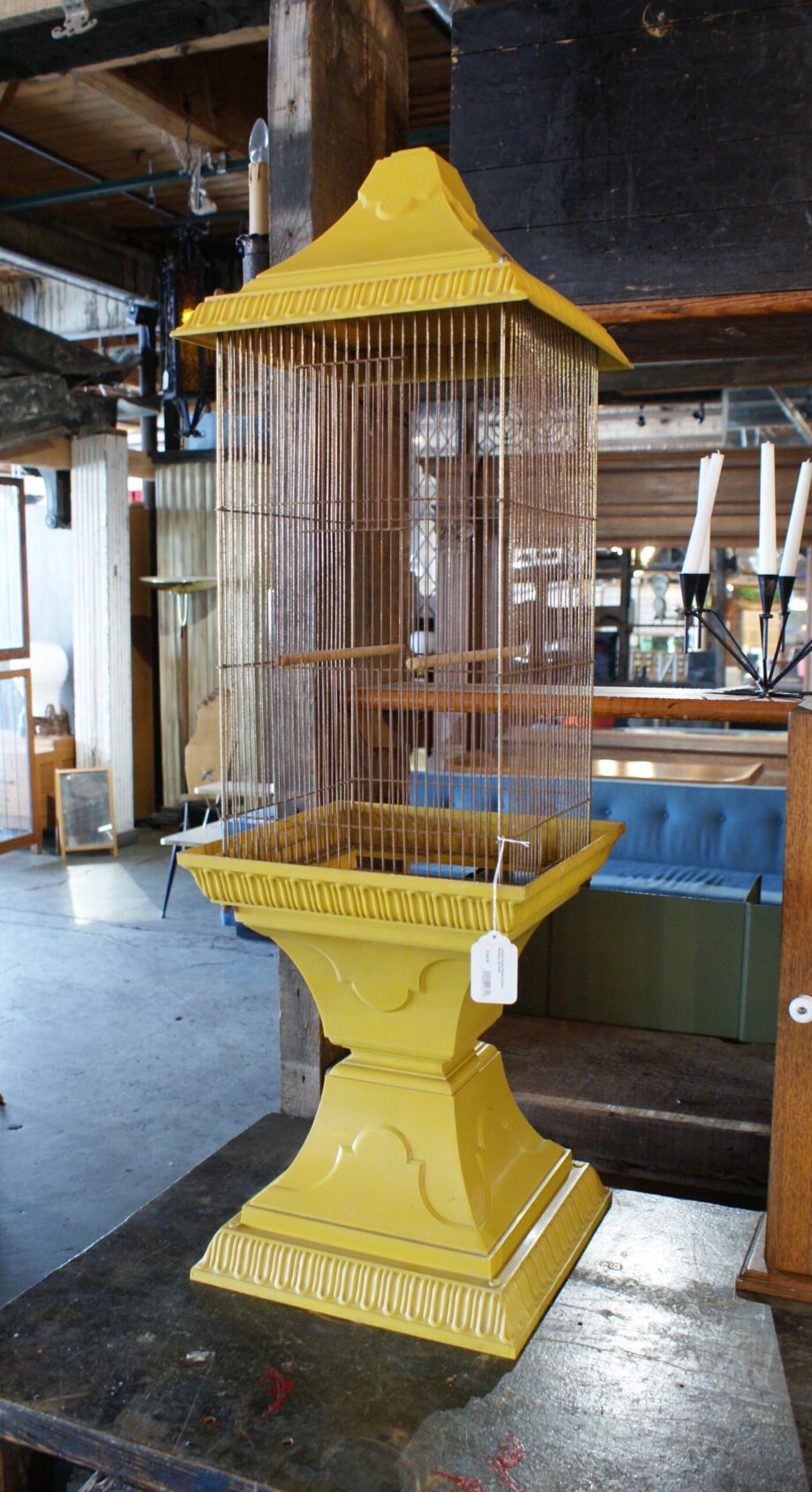 Vintage Yellow Plastic Lantern Birdcage