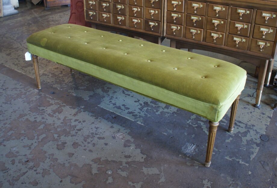 Green Velveteen Buttoned Dressing Bench