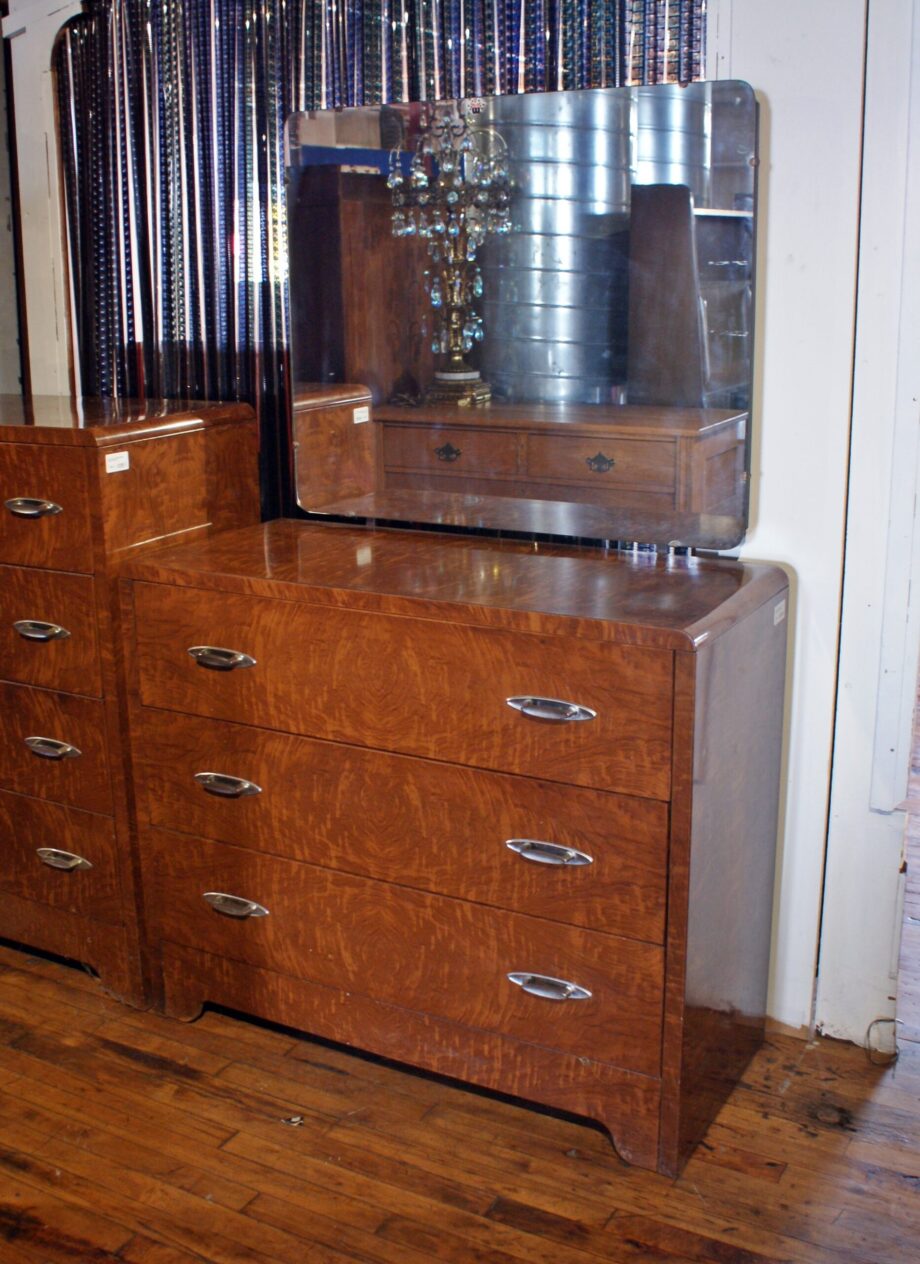 30s Joseph Turk Metal Low Vanity Dresser w Mirror