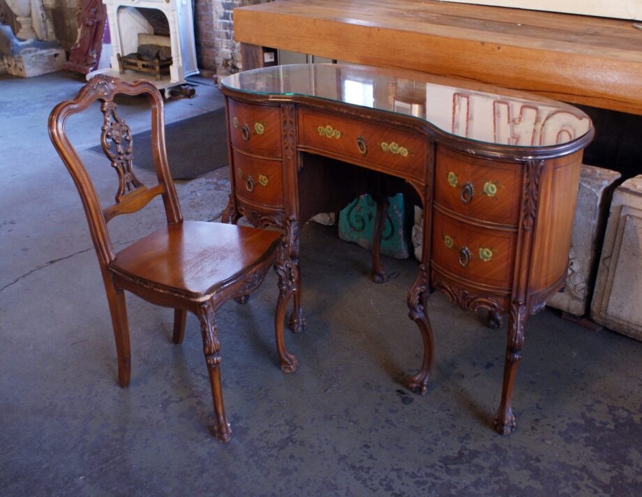 Painted Victorian Makeup Vanity w Chair and Glass Top