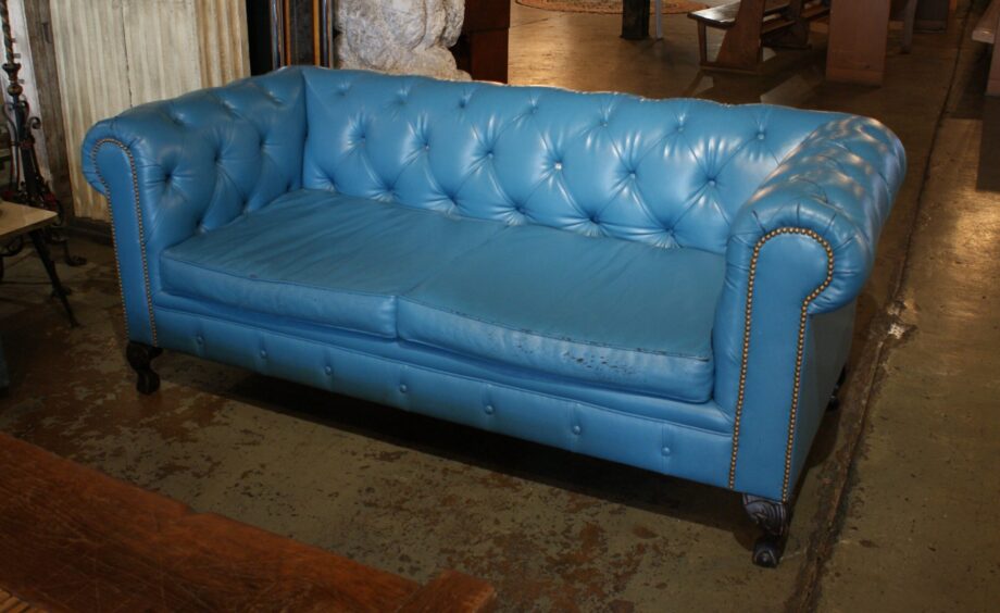 Blue Vinyl Chesterfield Sofa