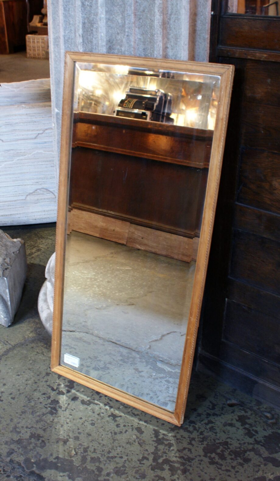 Narrow Beveled Mirror w Wood Frame