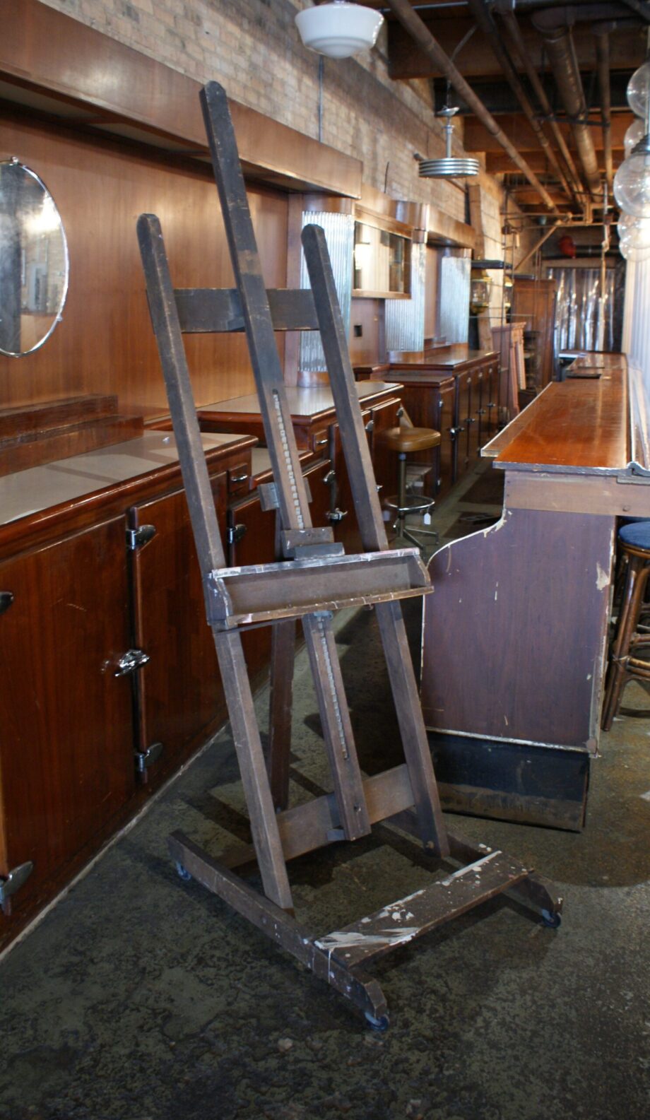 Extra Large Antique Wood Easel on Casters