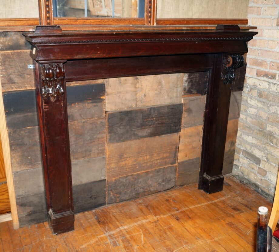 Dark Stain Half Mantel w Egg and Dart Trim and Carved Corbels