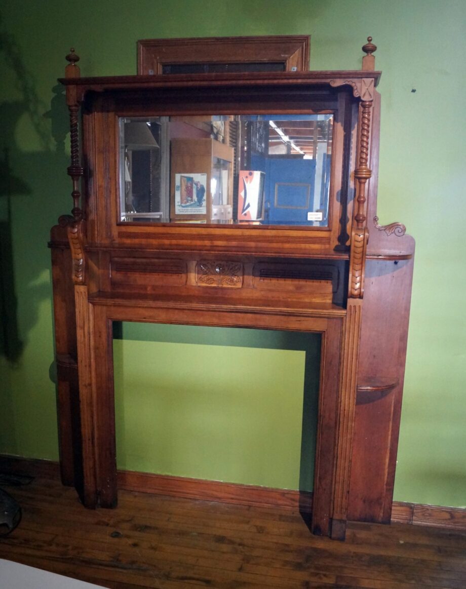 Full Mantel w Turned Spindles and Flower Carving