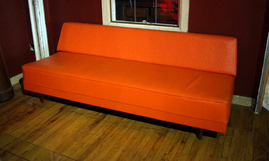 Orange Vinyl MCM Daybed w Flower Pattern