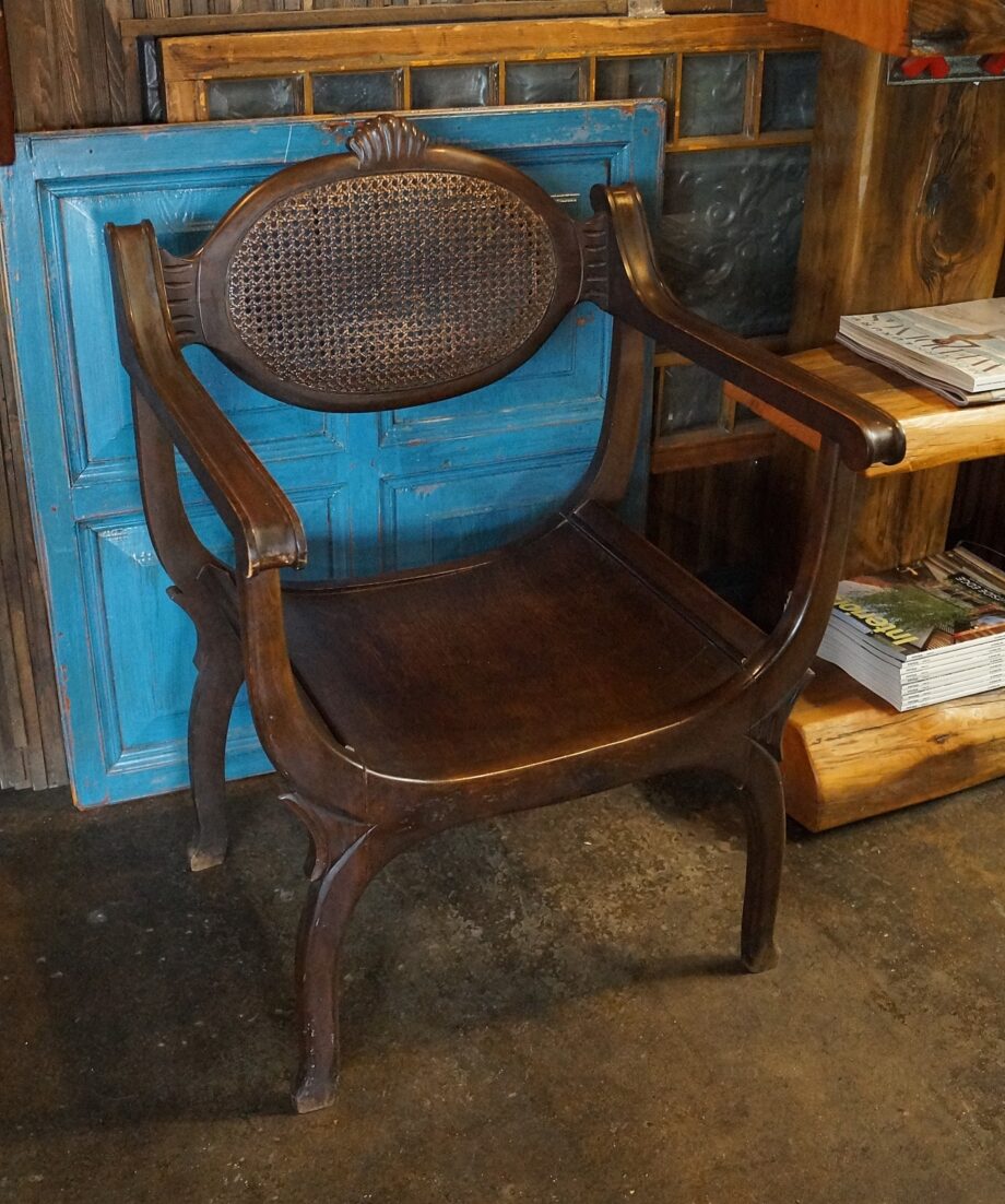 Antique Renaissance Style Arm Chair w Cane Oval Back