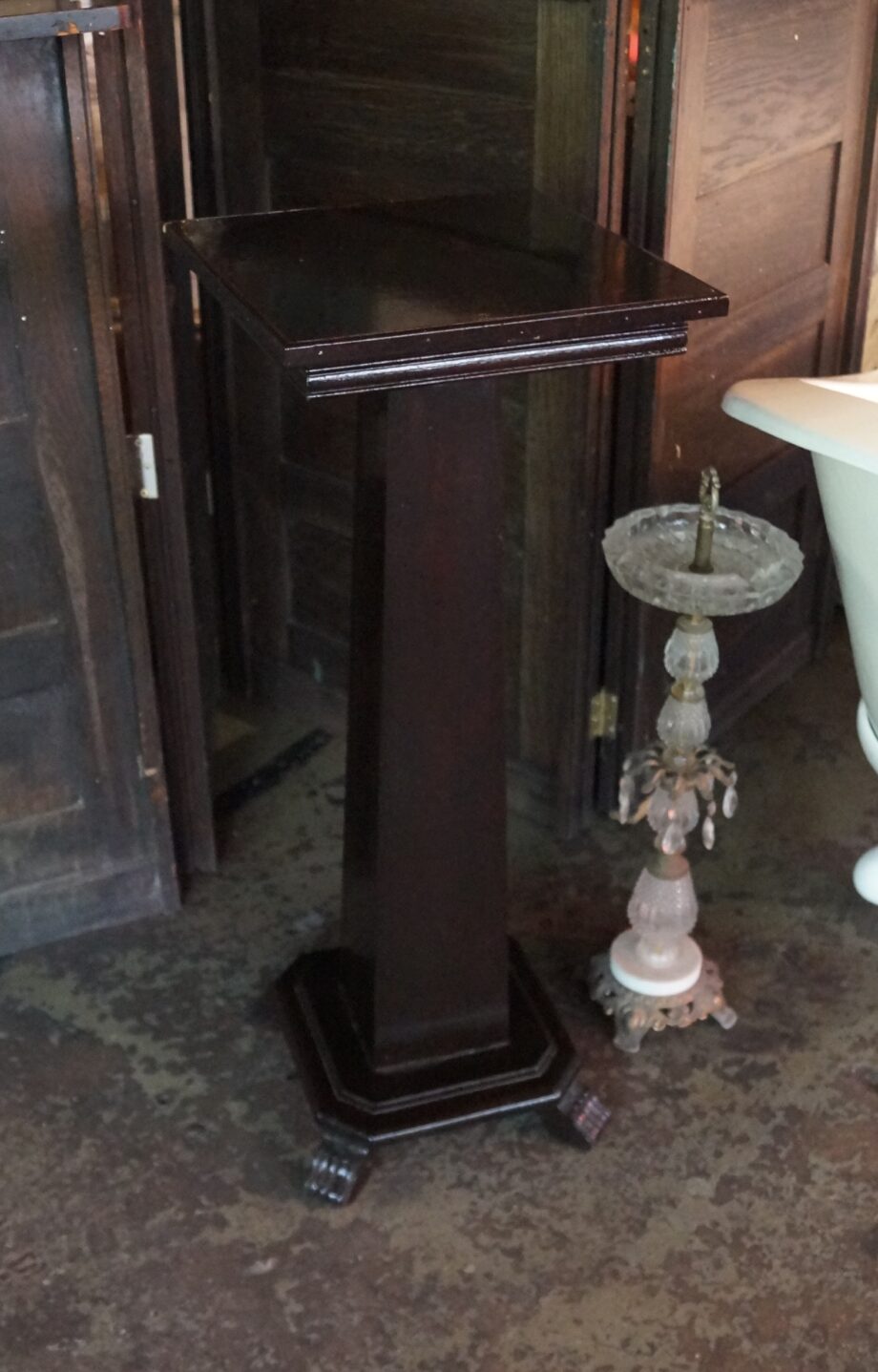 Black Square Top Wood Pedestal w Claw Feet