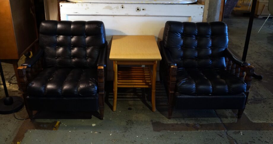 Black Vinyl Buttoned Lounge Chair PAIR