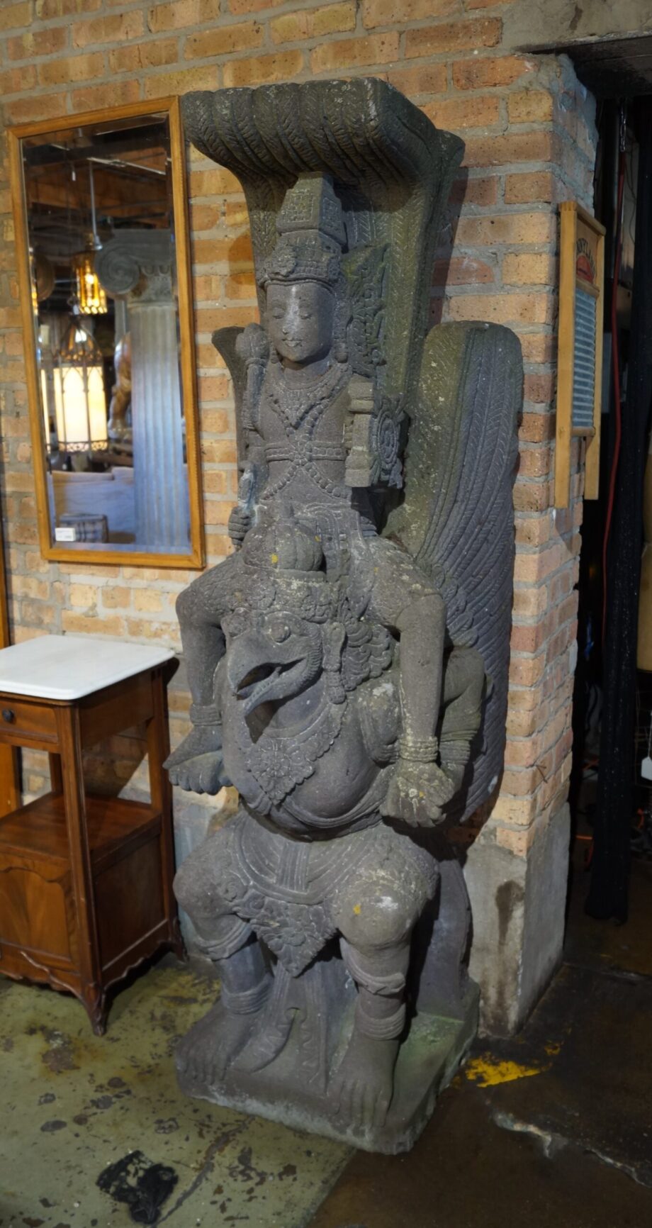 Indonesian Basalt Garuda and Vishnu Statue