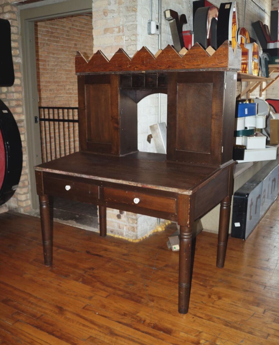 Antique Wood Writing Mail Desk w Cubbies