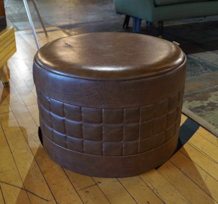 Vintage Brown Vinyl Round Ottoman