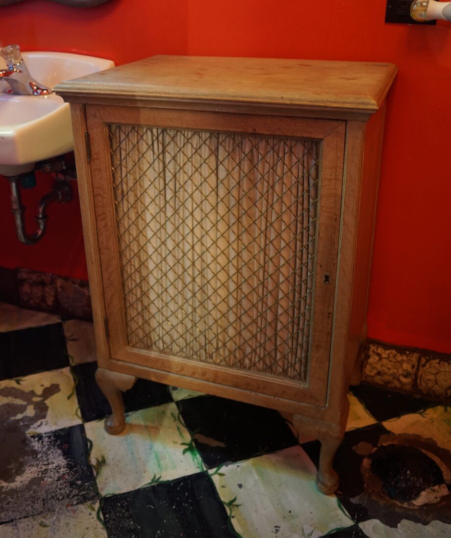 Single Door Cabinet Side Table w Mesh and Fabric Screen