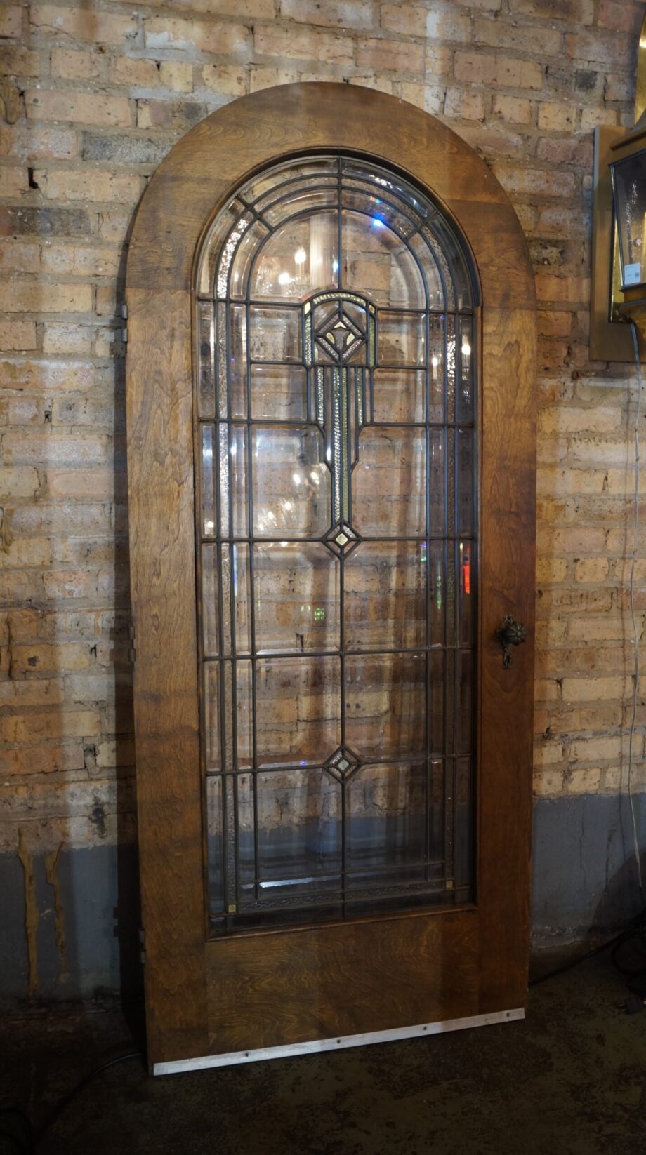 Antique Arch Top Vestibule Door w Center Leaded Glass