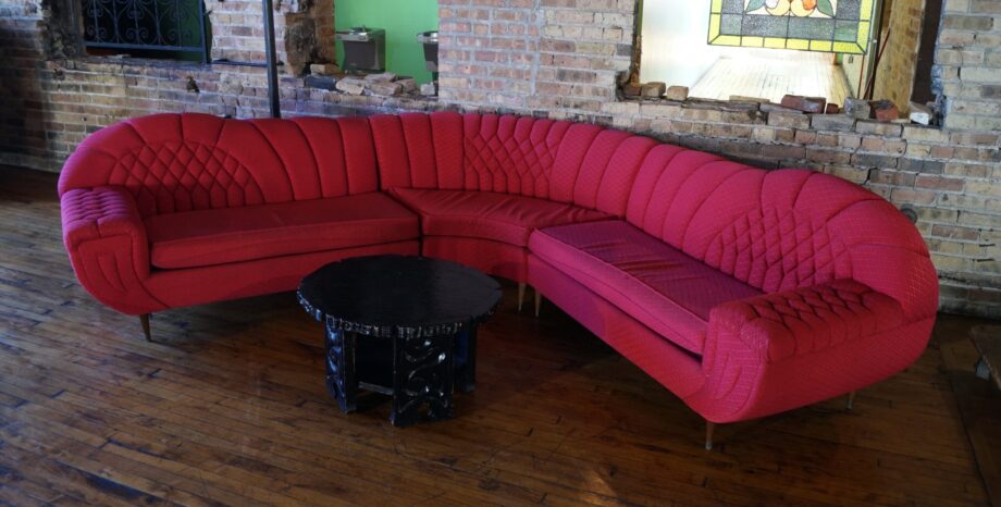 Vintage Red Sectional w Camel Back Ends