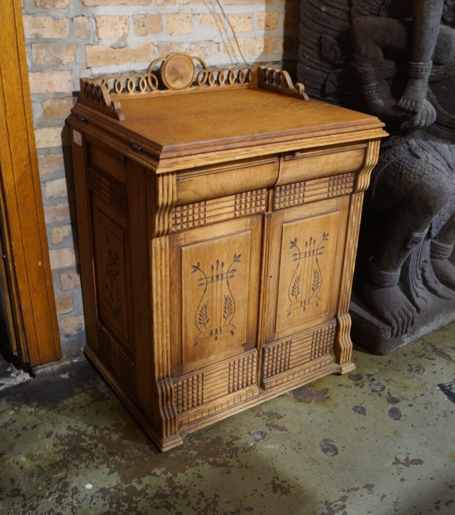 Antique Sewing Machine Cabinet w Carved Detail