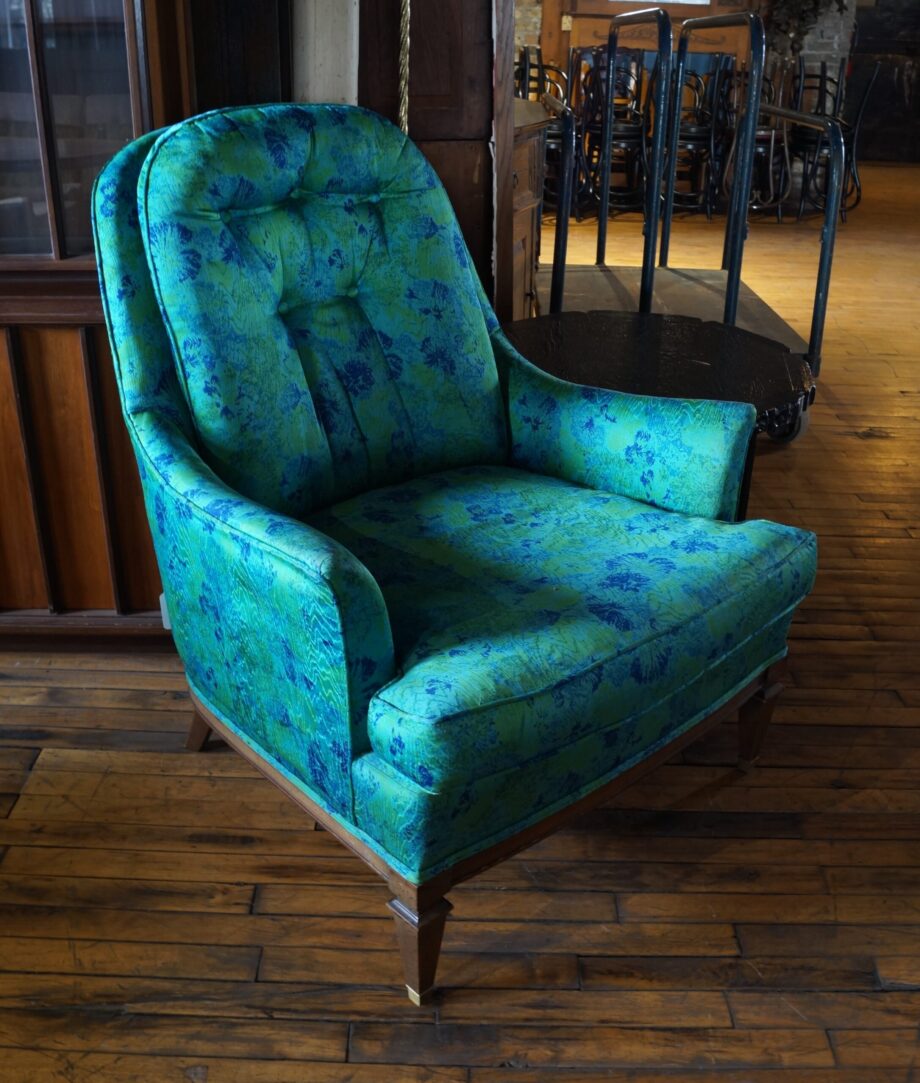 S.J. Campbell Blue and Green Tufted Back Armchair