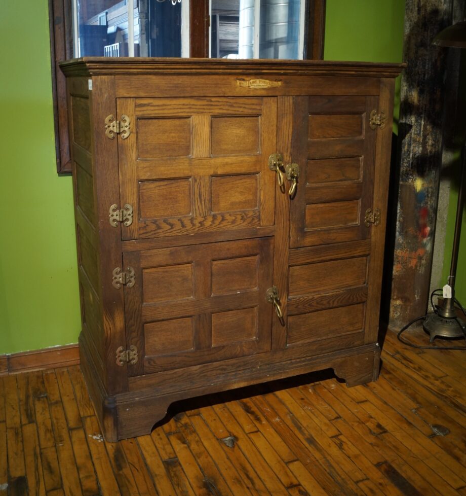 Large Wood White Enamel Refrigerator Company Ice Box