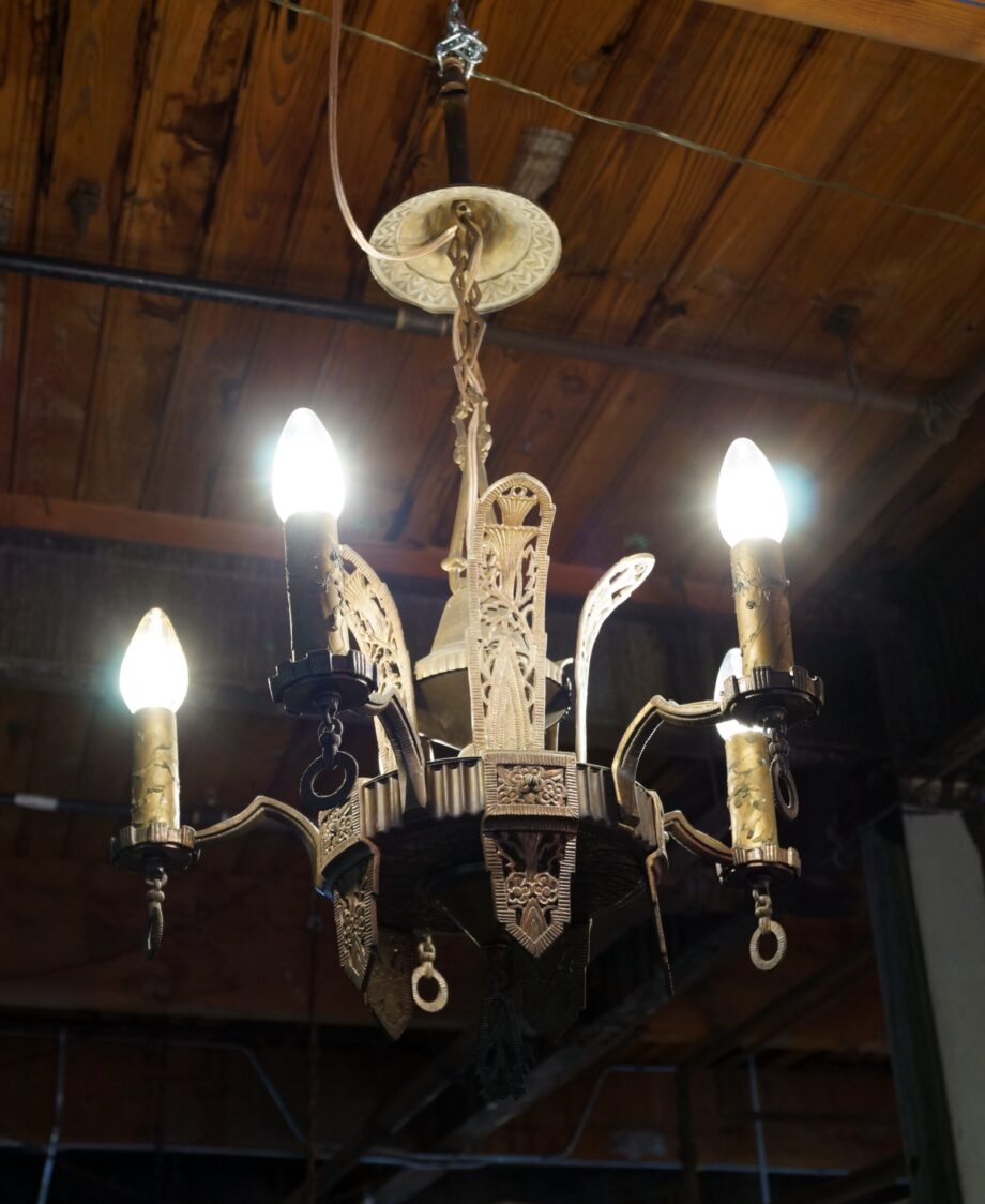 5 Light Brass Deco Chandelier