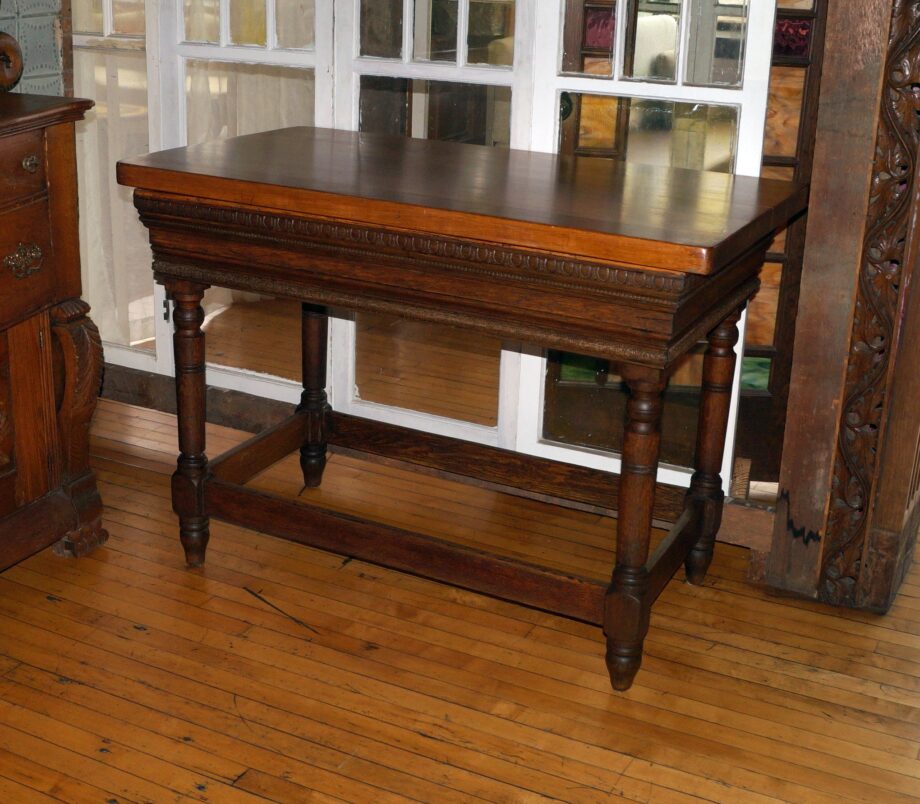 Antique Kitchen Table w Egg and Dart Trim and Butcher Block Top