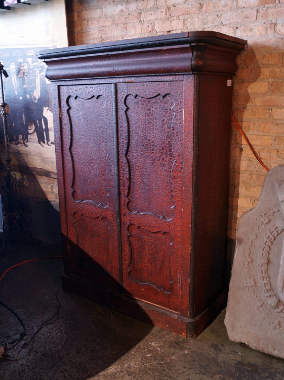 Antique 2 Door Cabinet w Crazed Lacquer and Top Drawer