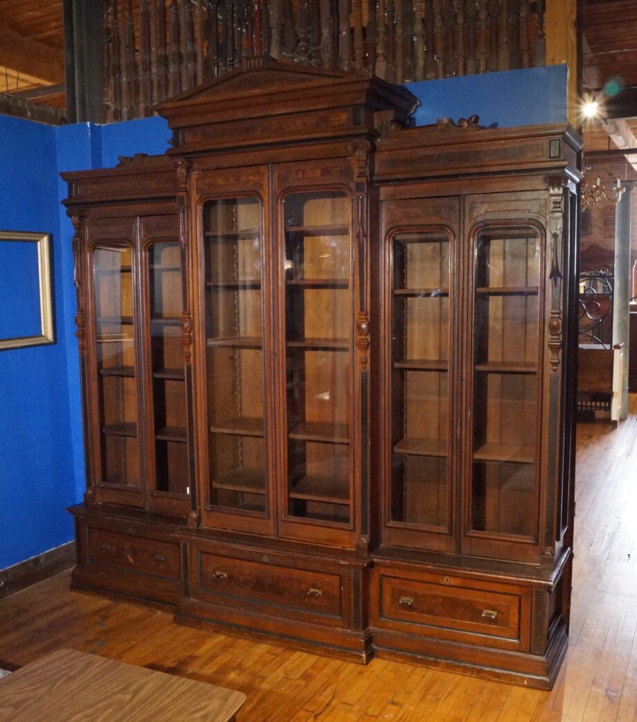 Large Antique 6 Door Bookcase w Lower Drawers