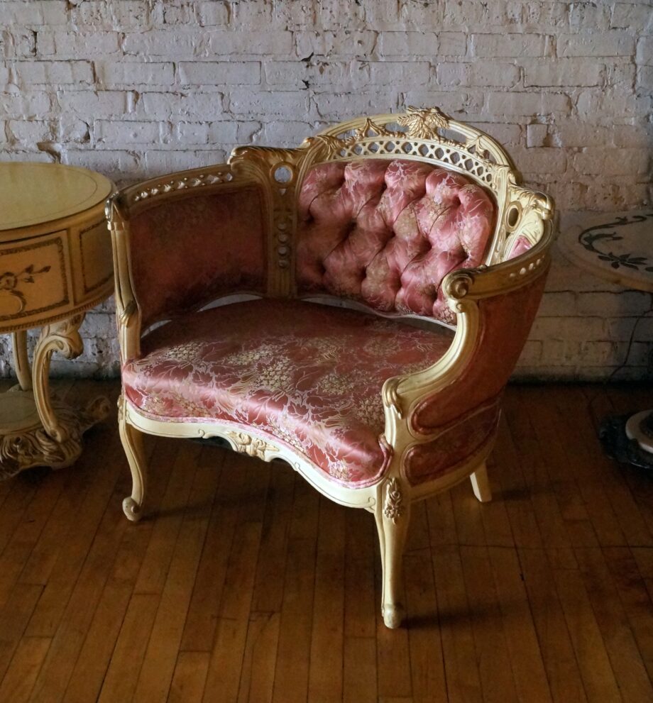 Vintage Pink French Provincial Carved Barrel Chair