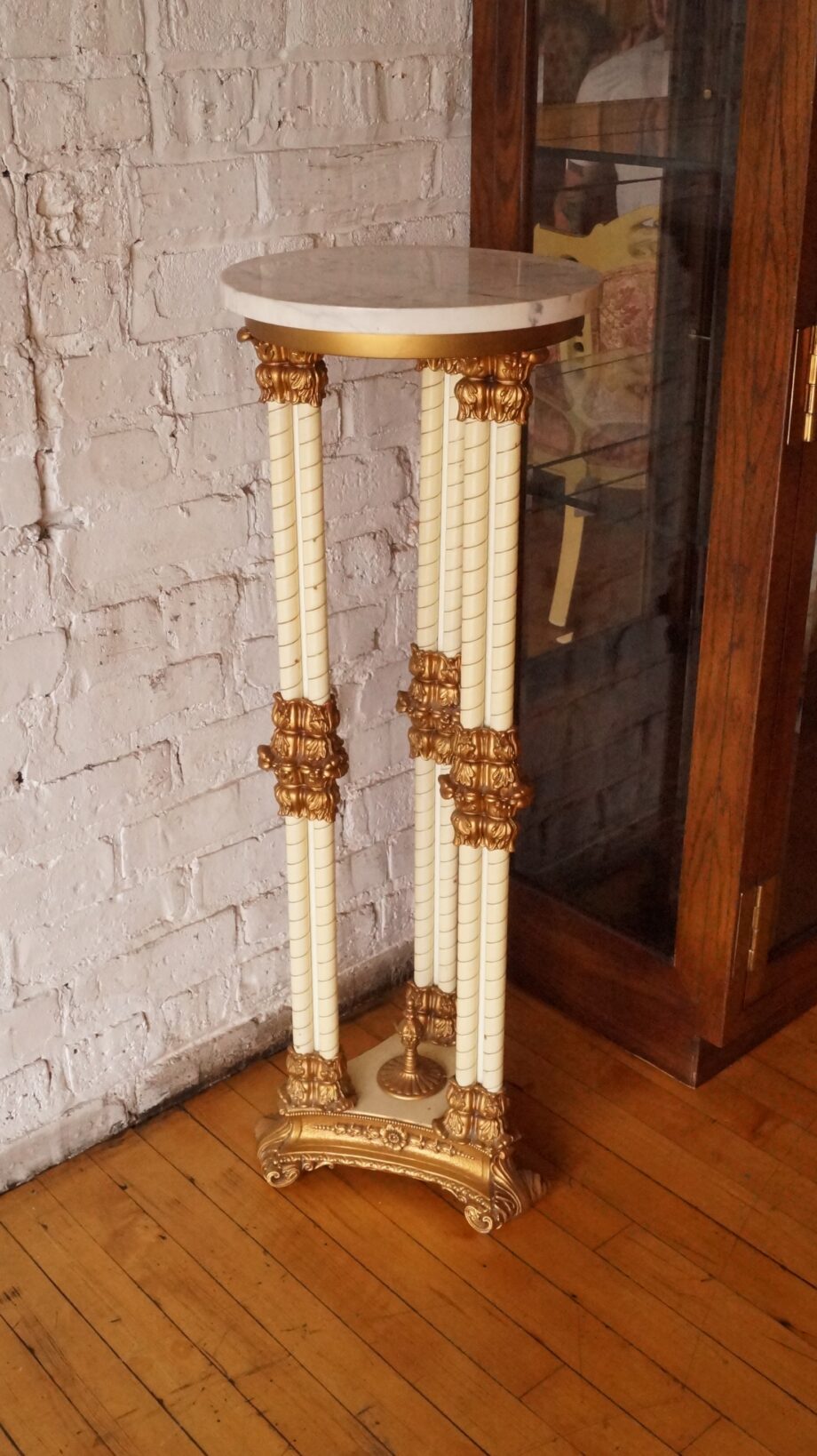 Vintage French Narrow Pedestal w Marble Top