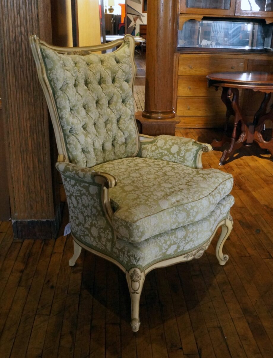 Vintage French Provincial Light Green High Back Arm Chair