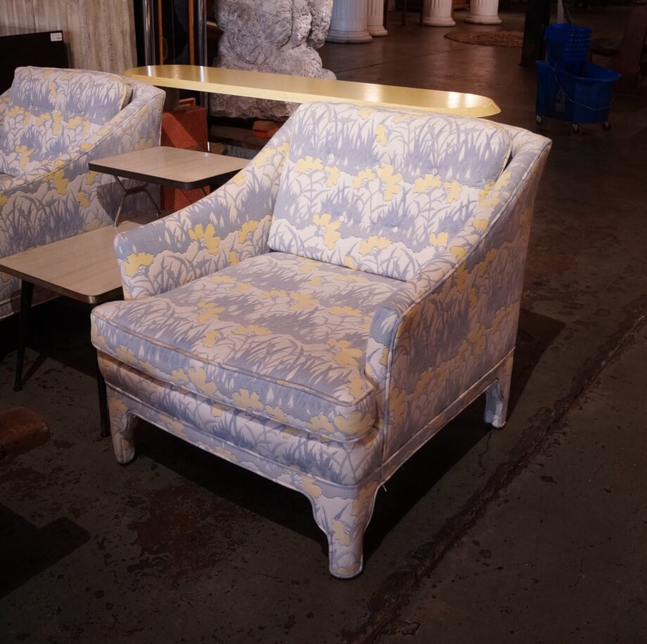 Blue and Yellow Patterned Armchair w Tufted Back by Century