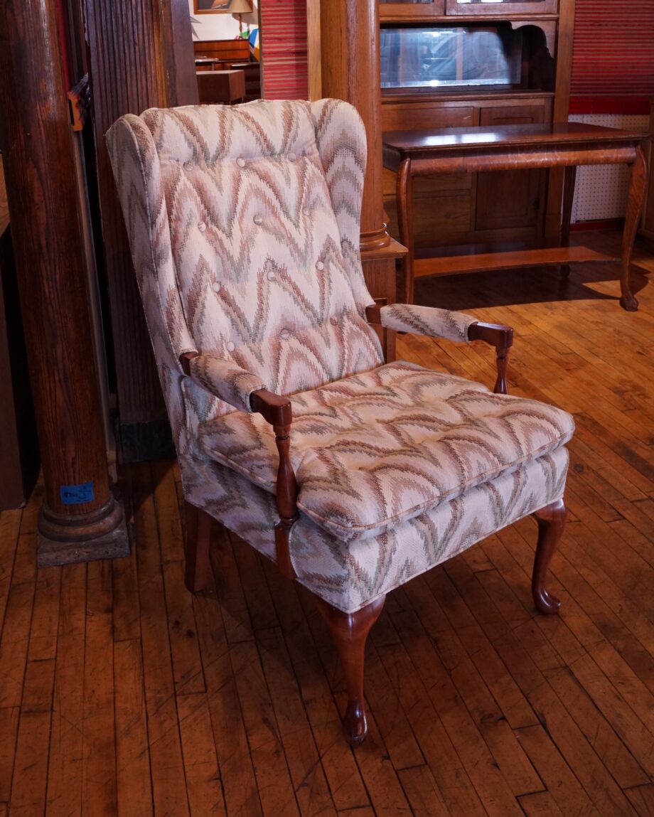 Brown and Tan Zig Zag Wingback Chair