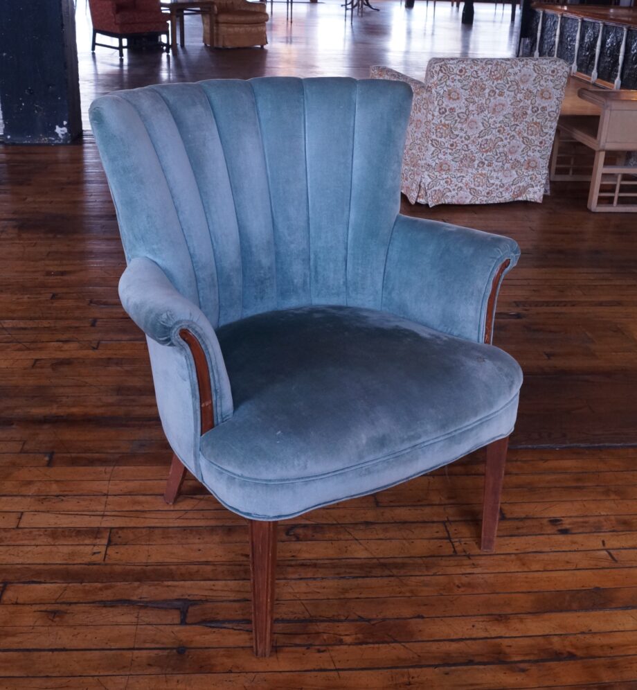 Teal Velveteen Clamshell Armchair