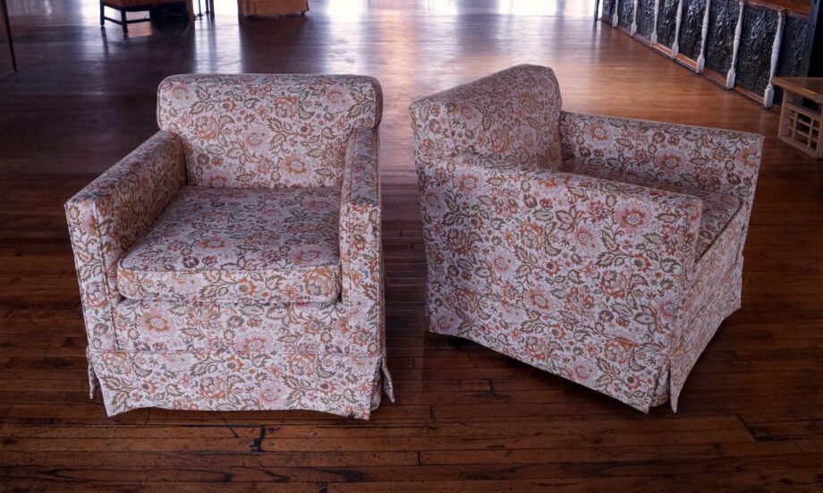 Green and Gold Floral Pattern Armchair PAIR