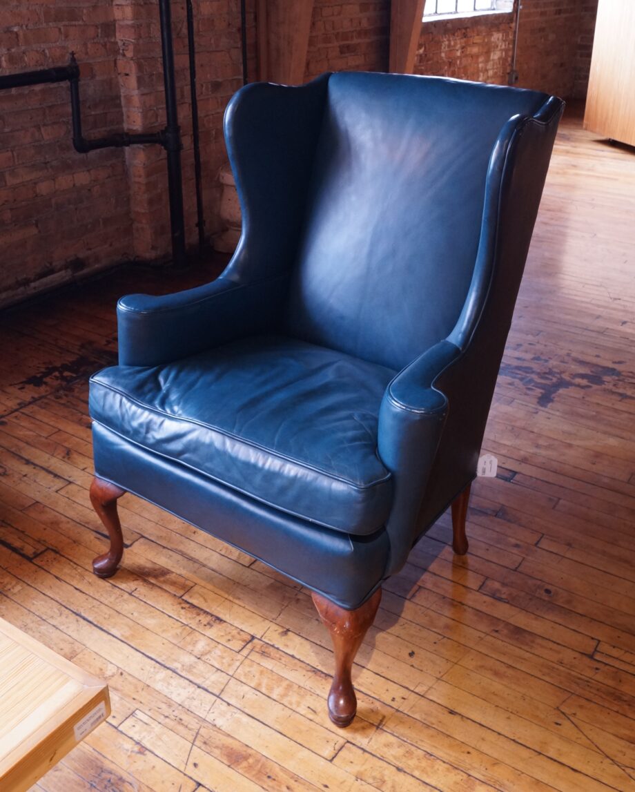 Blue Leather Wingback Chair