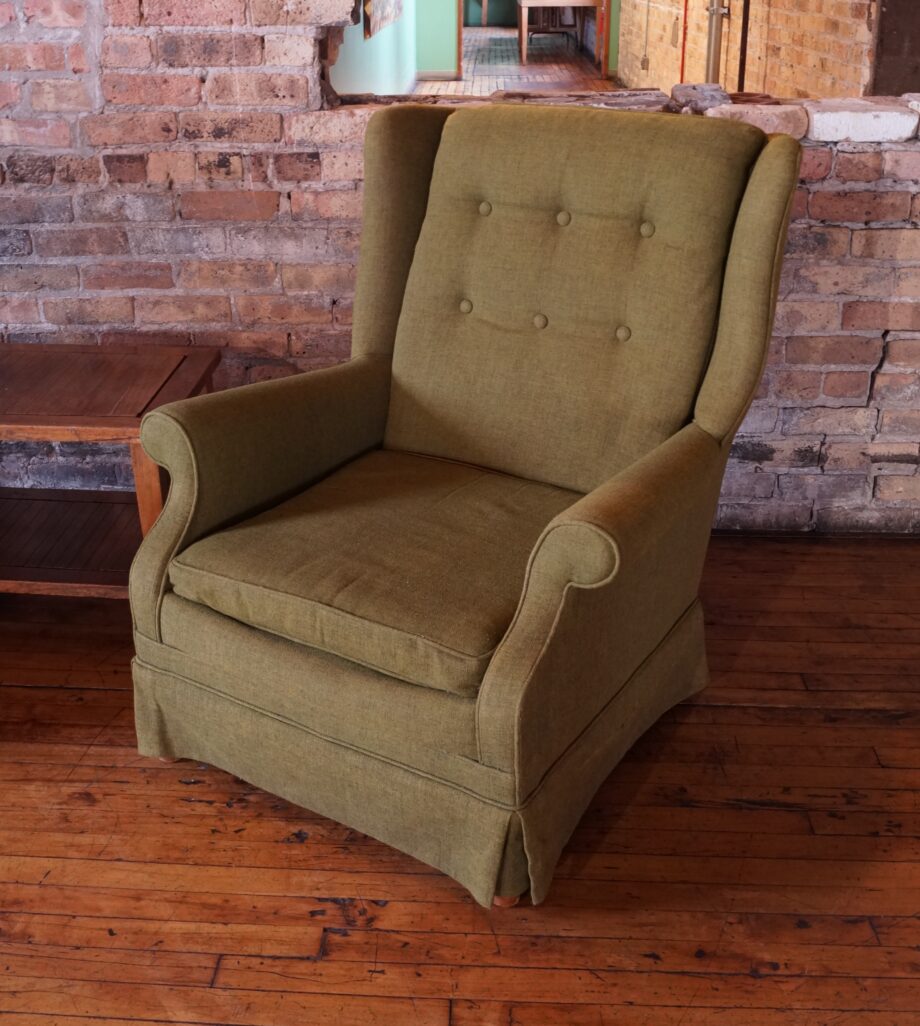 Green Buttoned Wingback Chair