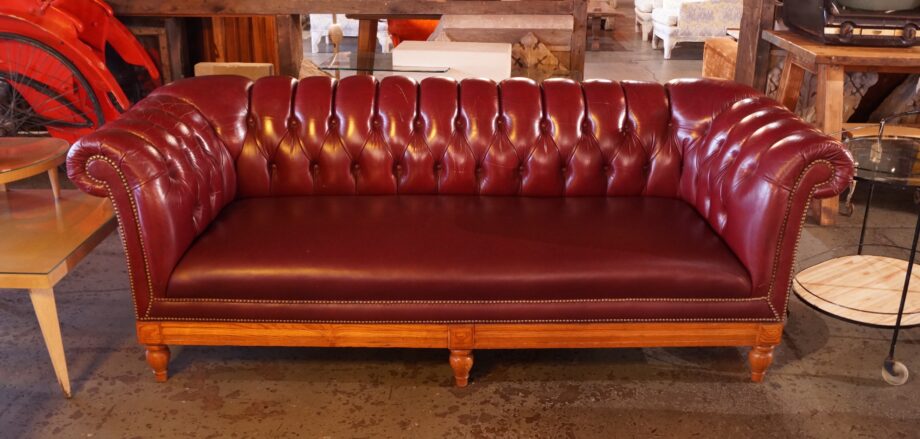 Dark Red Leather Chesterfield Sofa