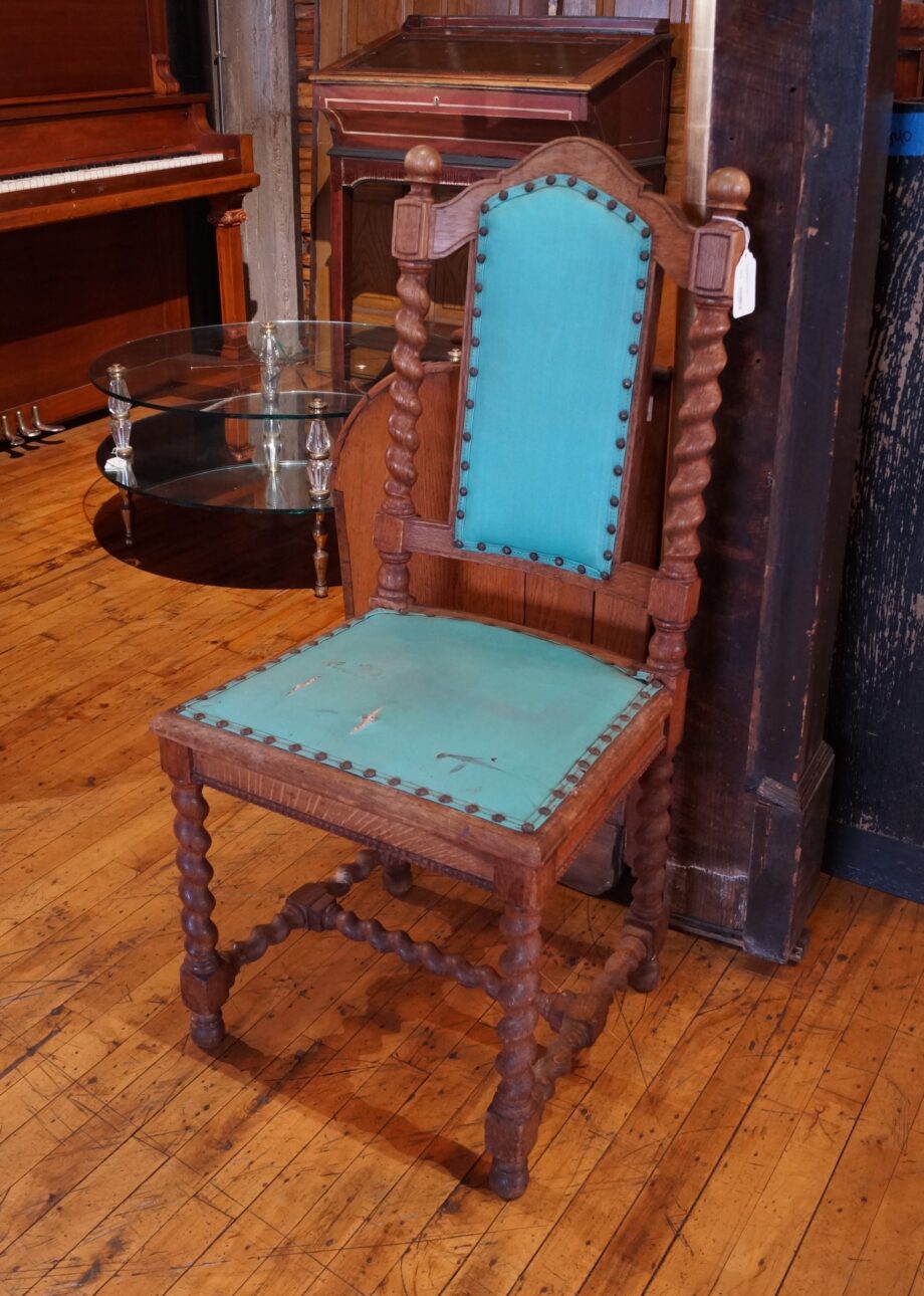 Turned Spiral Frame Chair w Turquoise Vinyl