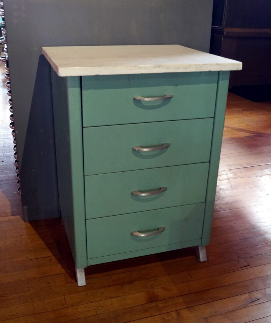 Light Blue 4 Drawer Metal Cabinet w Quartz Top