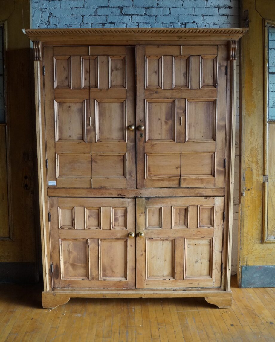 Large Antique Irish Pine Wardrobe w Bifold Doors