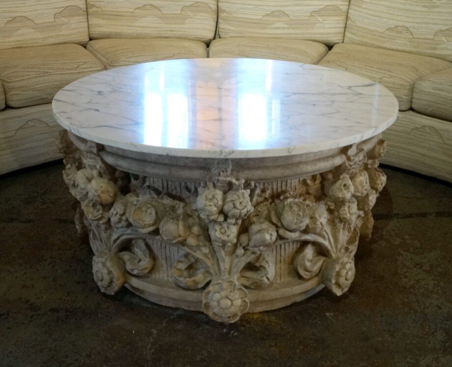 Marble Top Coffee Table w Belmont Theater Terra Cotta Base