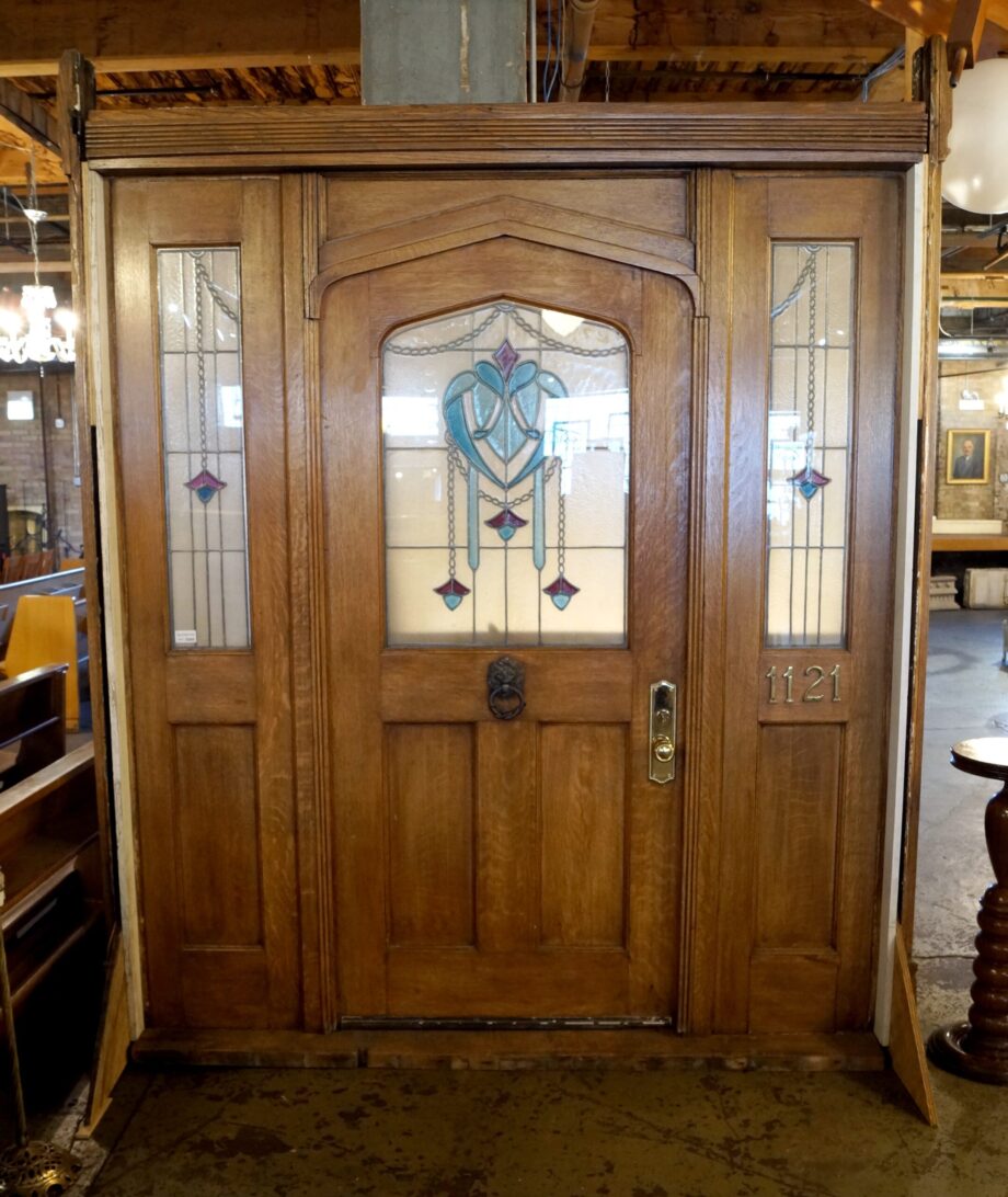 Entry Door and Sidelights w Stained Glass