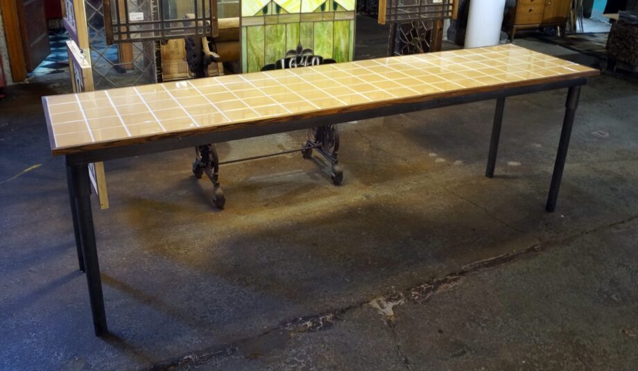 Custom Steel Base Table w Reclaimed Tile Top