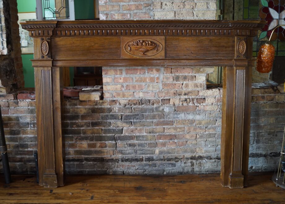 Antique Oversized Mantel w Fruit Bowl Carving