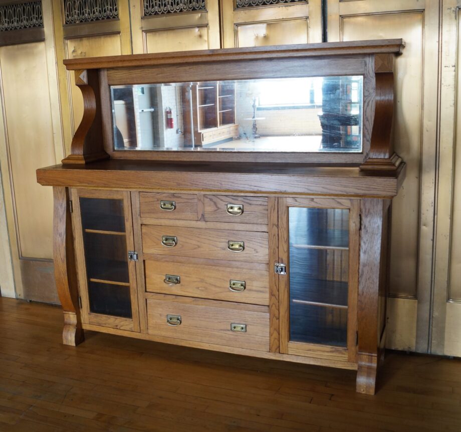 Antique Oak Buffet w Beveled Mirror