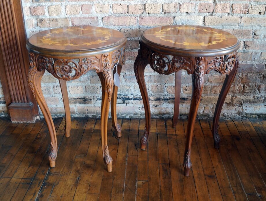 Antique Round Side Table w Inlay Top